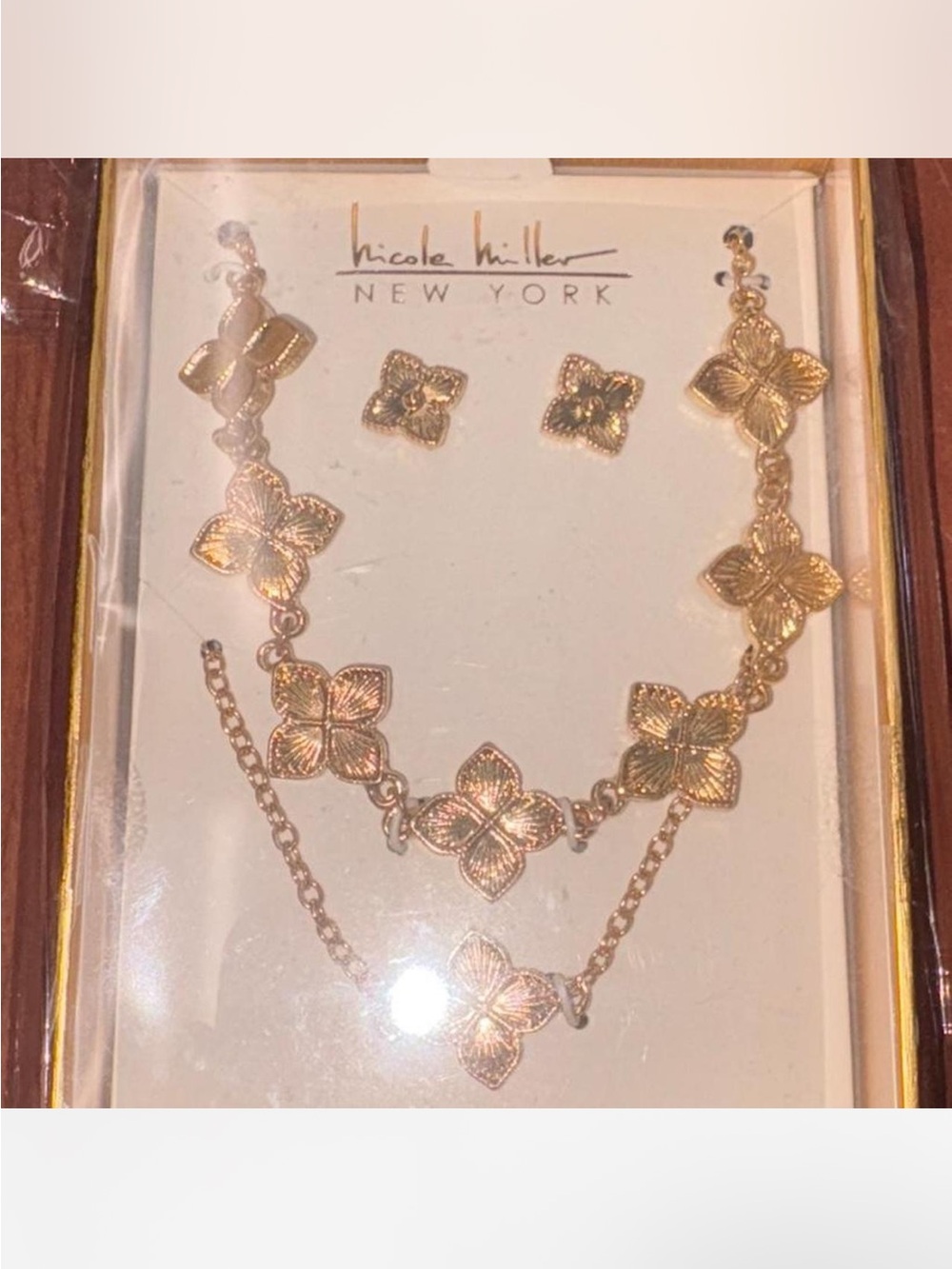 Nicole Miller Gold Floral Necklace, Bracelet and Earring Set